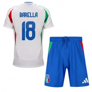 Italien Nicolo Barella #18 Bortaställ Barn EM 2024 Kortärmad (+ Korta byxor)